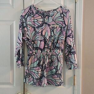 Justice  velour butterfly long sleeve sleepwear romper  pj pajamas  Sz L (10-12)